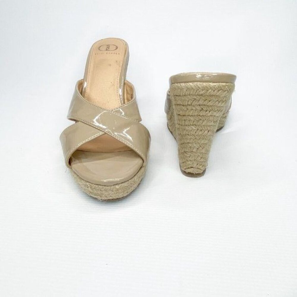 KELSI DAGGER 11 Nude Patent Leather Wedge Sandals Open Toe Summer